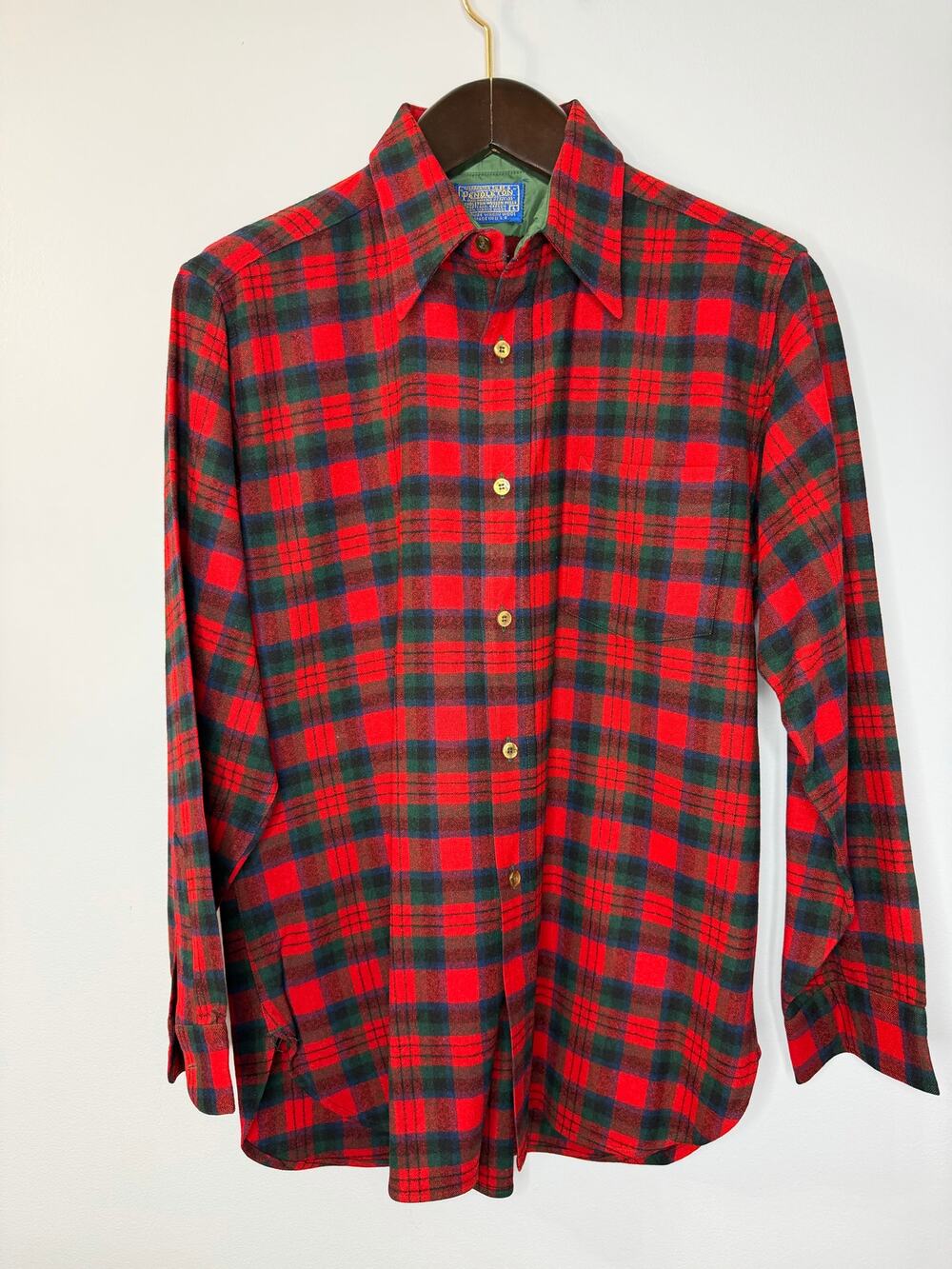 Pendleton Vintage 60s Virgin Wool Flannel Red Plaid Shirt Men’s L USA